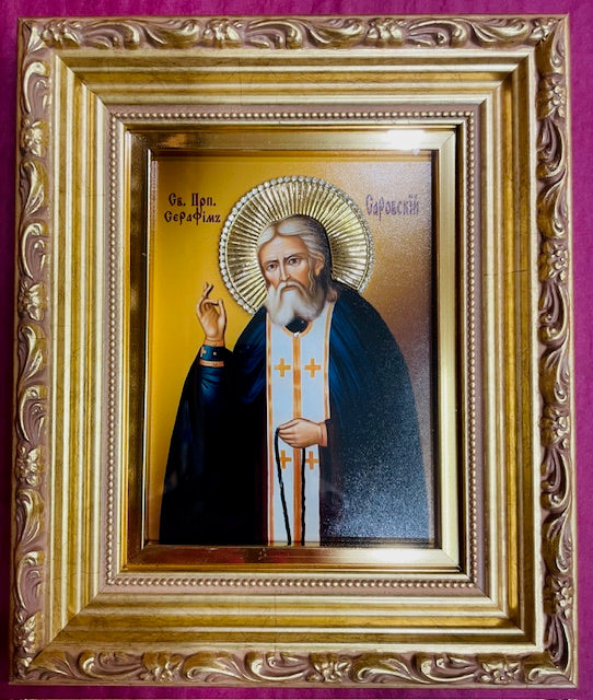 Saint Seraphim popular of Sarov Handmade Icon Gold Leaves plated