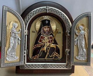 Exclusive High Quality Handmade Triptych St. John of Shanghai and San Francisco 9 x 7 in