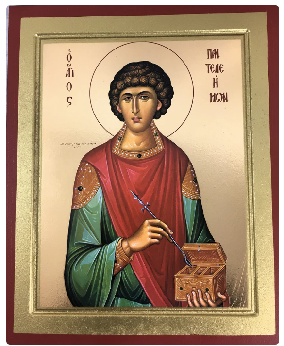 St. Panteleimon, Silk Screen Icon on Wood