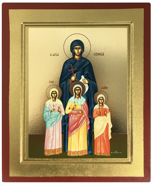 Sts. Faith, Hope, Love and Sophia, Silk Screen Icon on Wood
