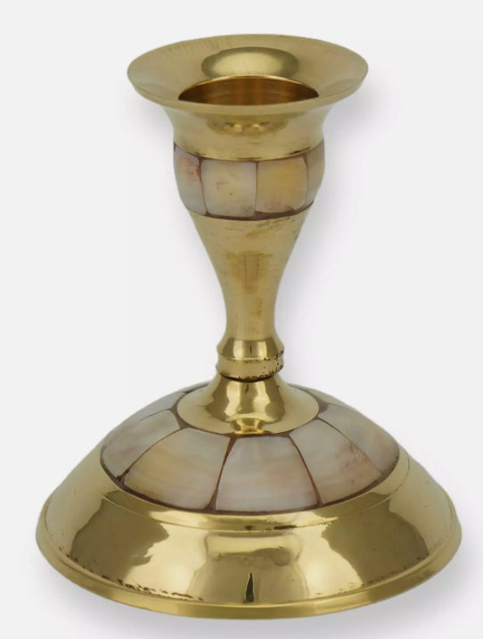 Brass Taper Candle Holder with Mother of Pearl Inlay - Candlestick