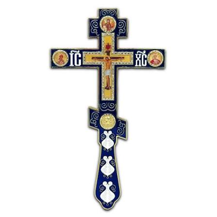Altar / Blessing Cross, Dark Blue Enamel, Medium