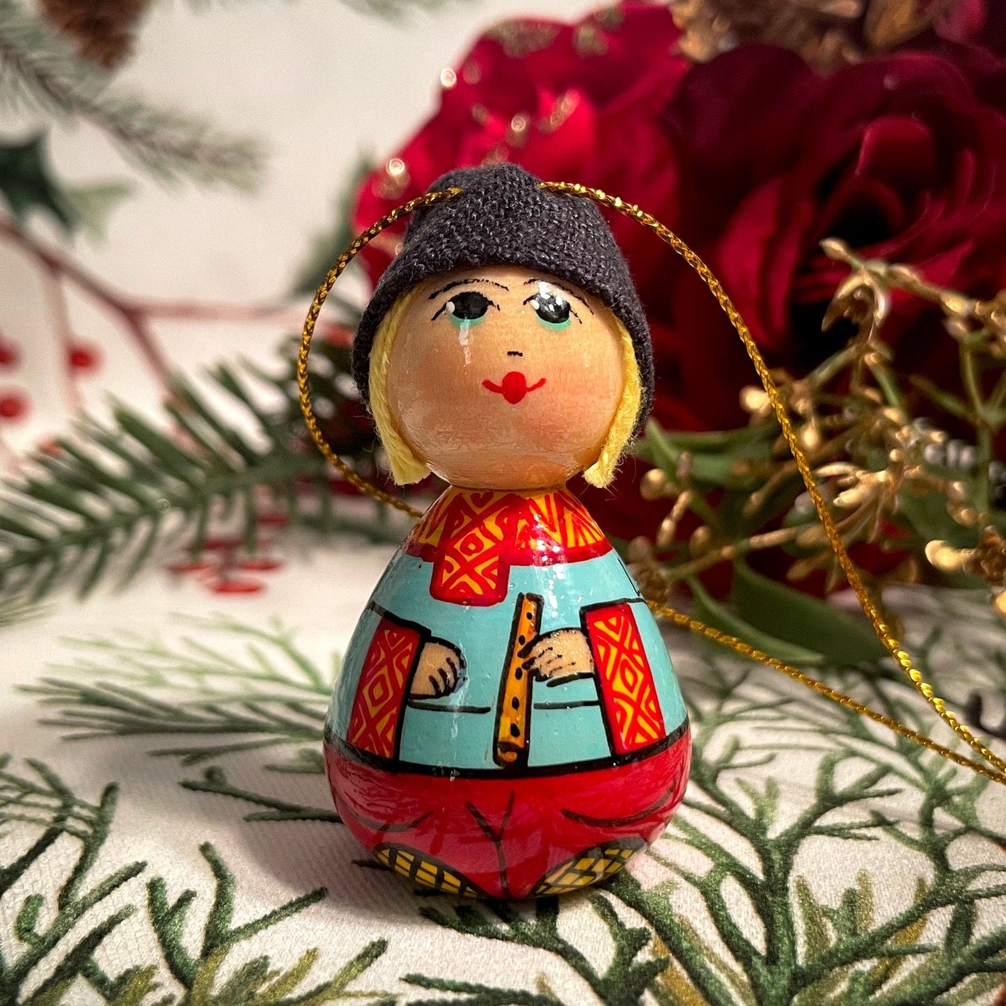 Wooden Ornament Boy with Hat