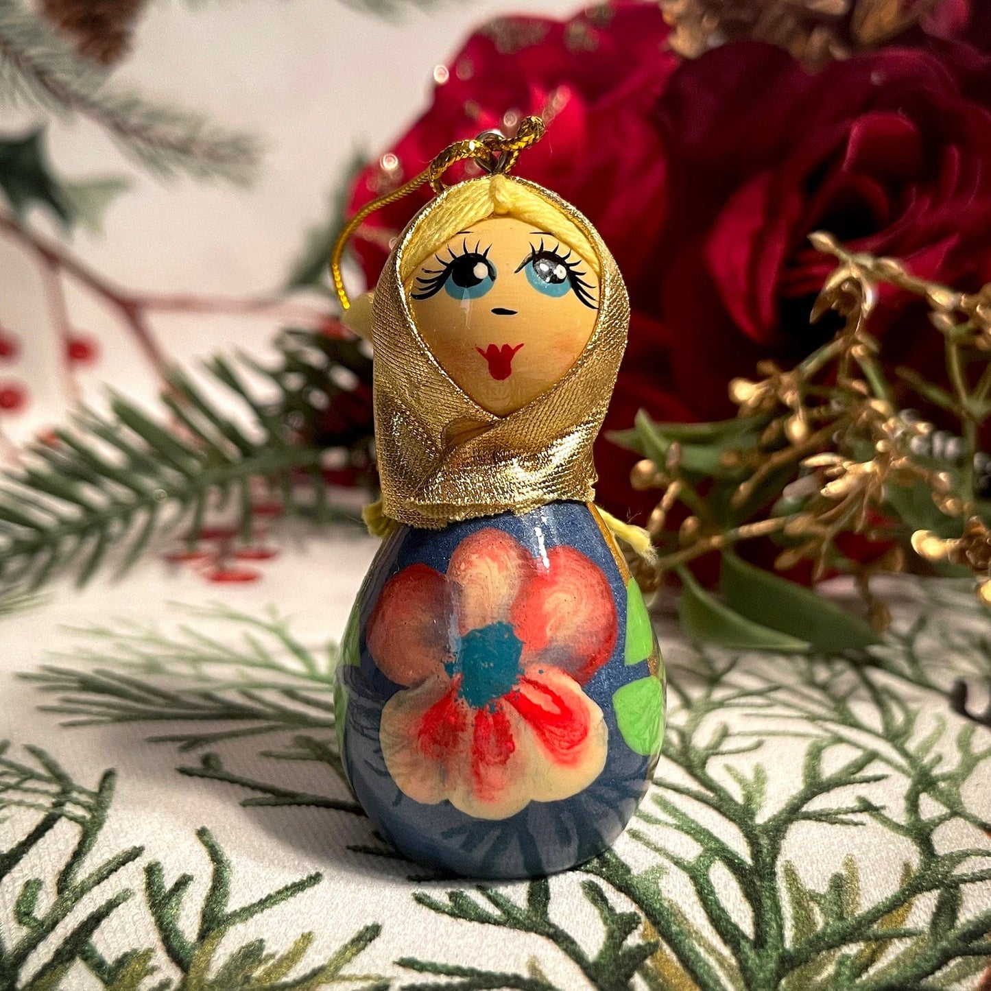 Wooden Ornament Girl with Scarf