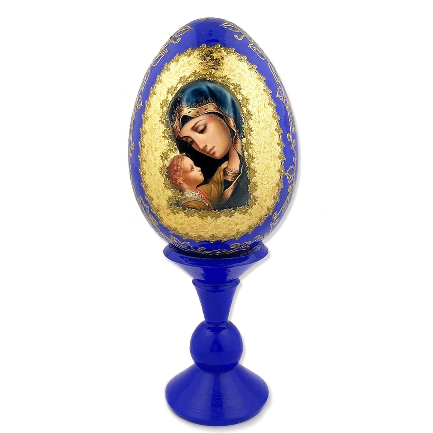 Wooden Egg with Mother of God Icon (includes stand)