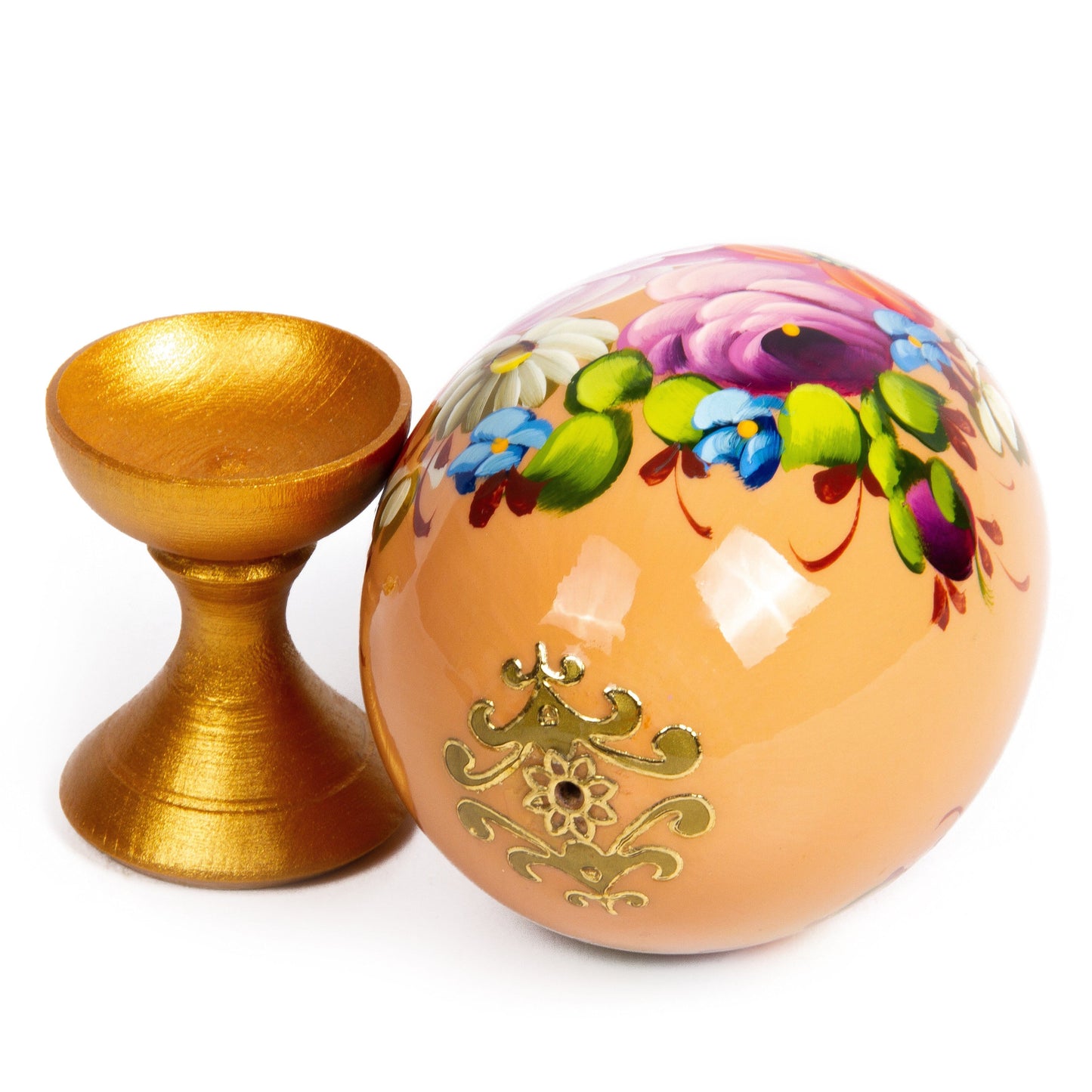 Standing Wooden Egg: Flowers on Cream