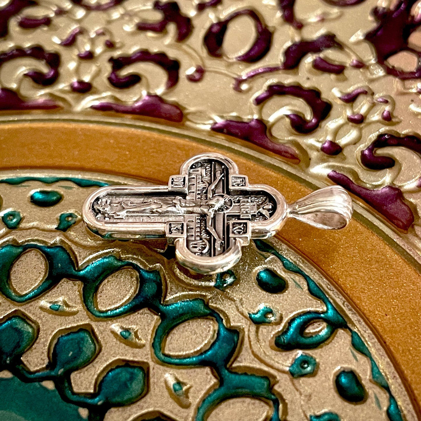 Silver Cross Pendant No. 24833, with the "Protection of the Mother of God" Icon