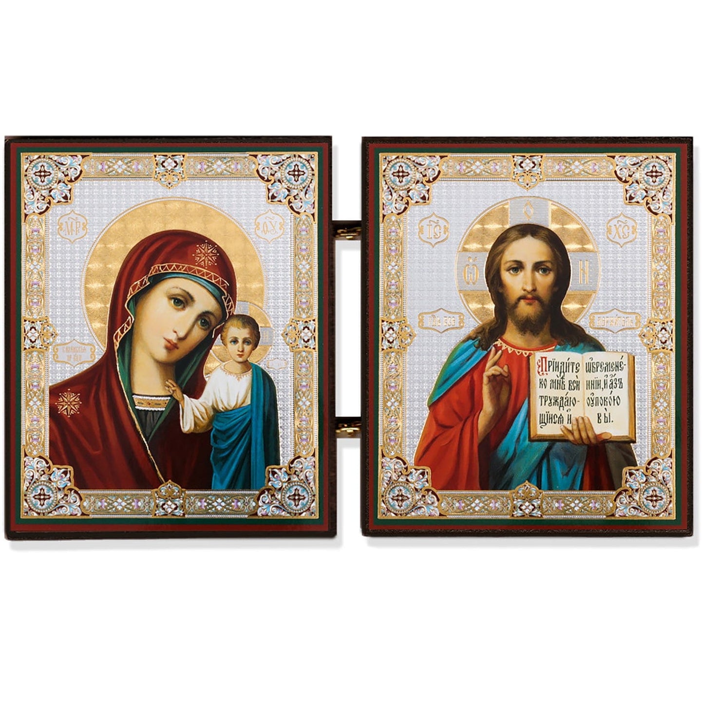 Mother of God "of Kazan" & Christ Almighty Diptych Icon (3 in)