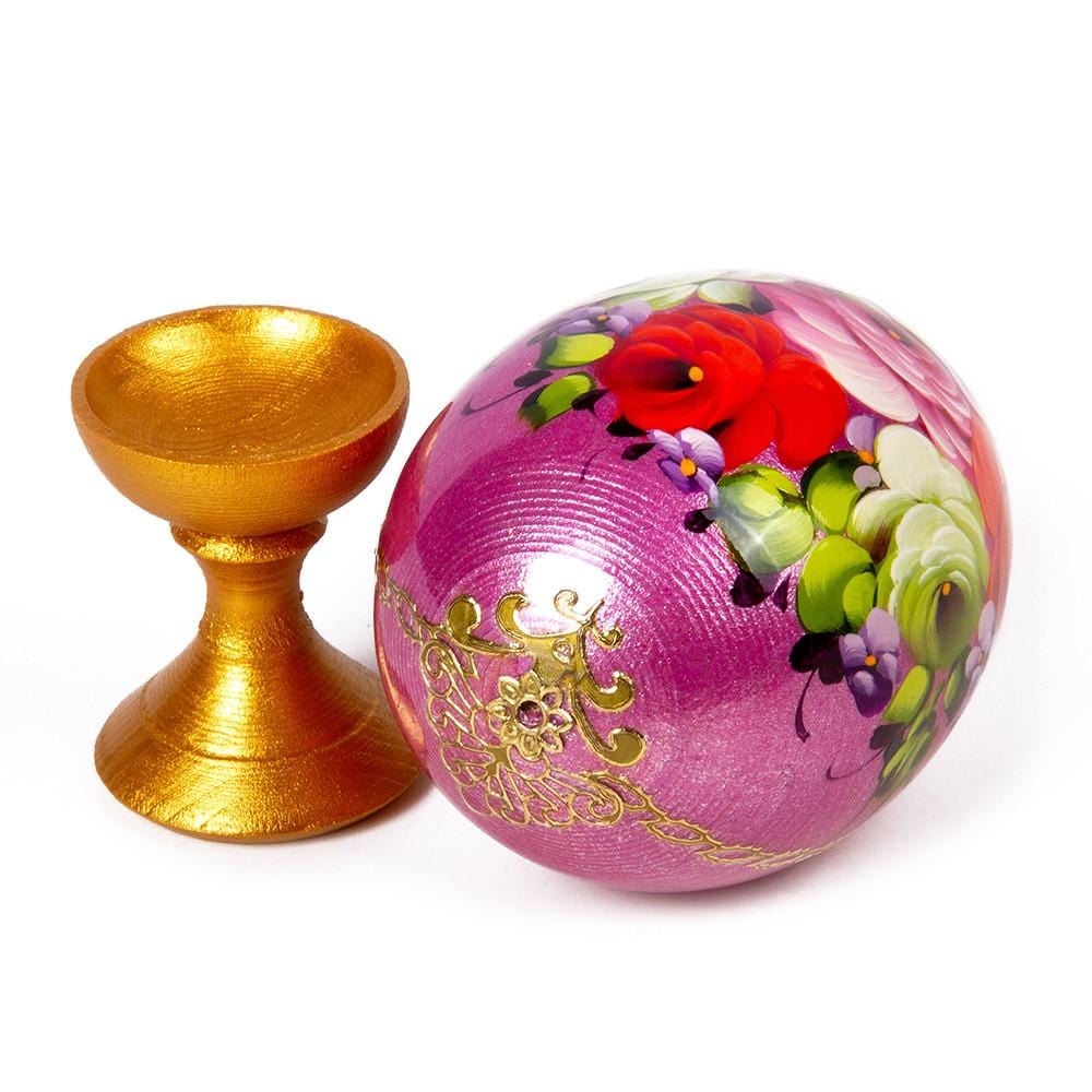 Standing Wooden Egg: Flowers on Pink