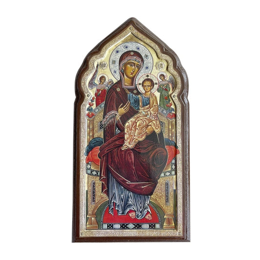 Theotokos Pantanassa Icon Mounted On Decorative Wood
