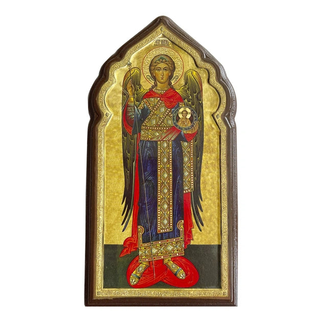 Archangel Michael Icon Mounted On Decorative Wood