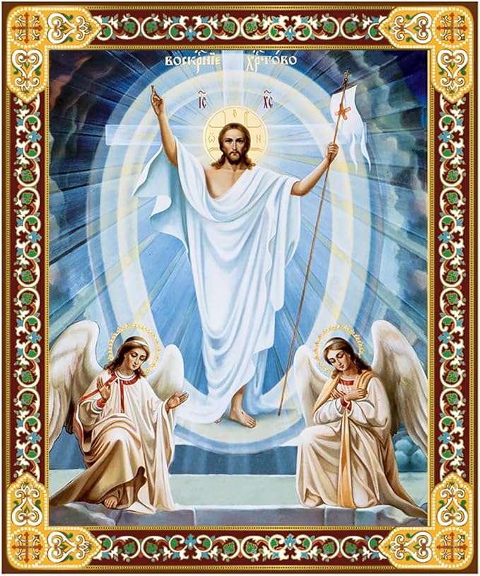 Resurrection of Christ Jesus Icon With Angels Orthodox Christian Russian Icon on Wood