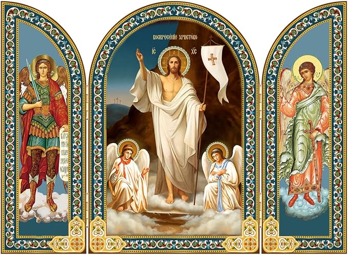 Orthodox Wooden Resurrection of Christ Jesus Triptych Icon
