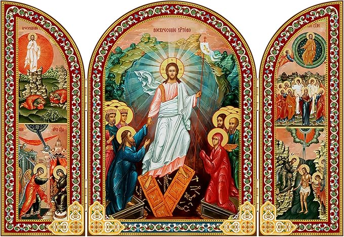 Orthodox Wooden Resurrection of Christ Jesus Triptych Icon