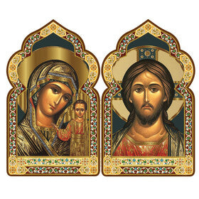 Miniature Orthodox Icon Diptych Mother of God and Christ The Teacher Religious