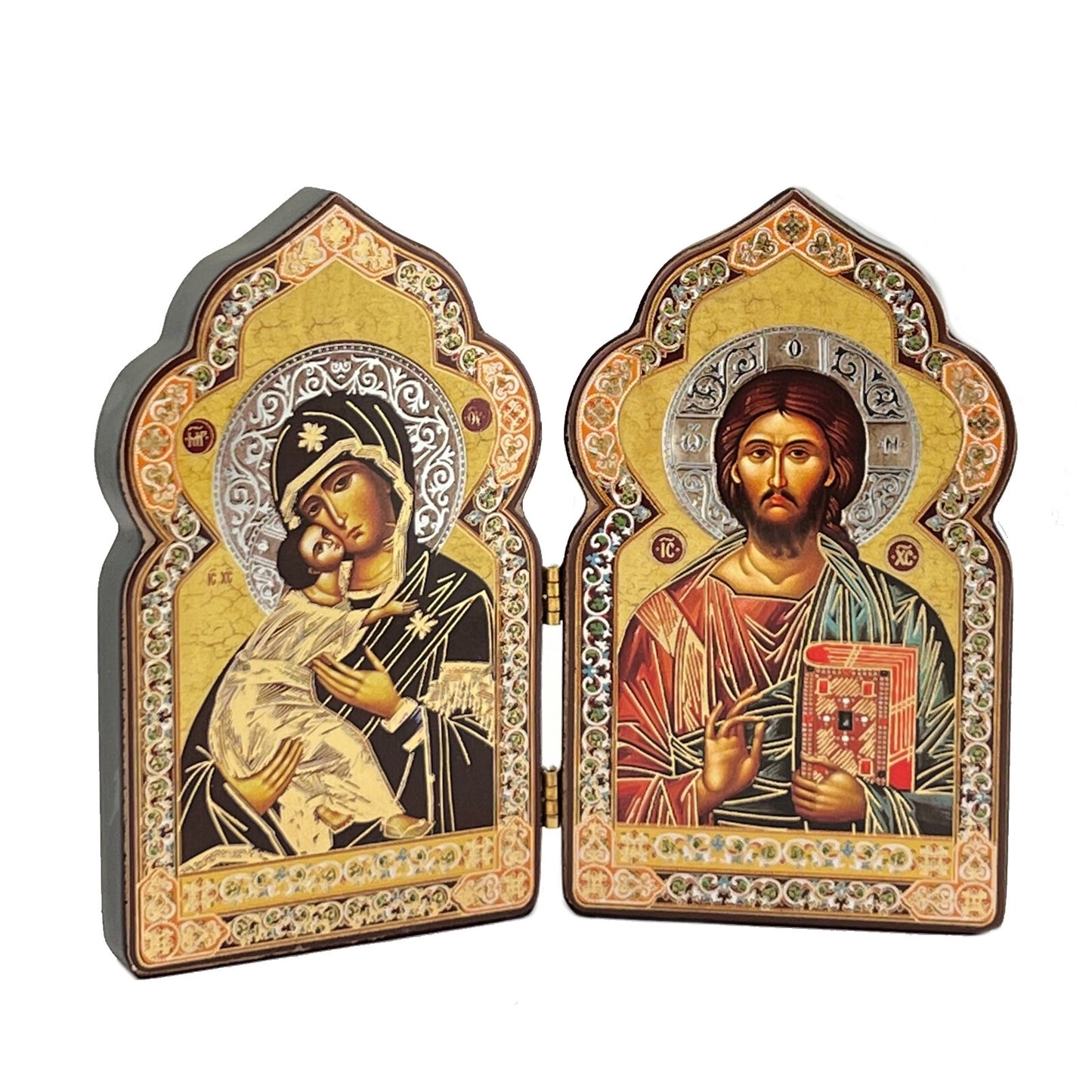 Miniature Orthodox Icon Diptych Mother of God and Christ The Teacher Religious