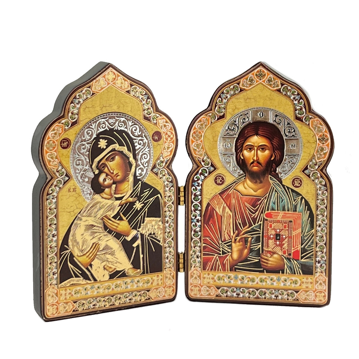 Miniature Orthodox Icon Diptych Mother of God and Christ The Teacher Religious