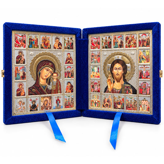 Christ Teacher & Virgin Kazan Feast Day Wedding Set Diptych - Velvet Case