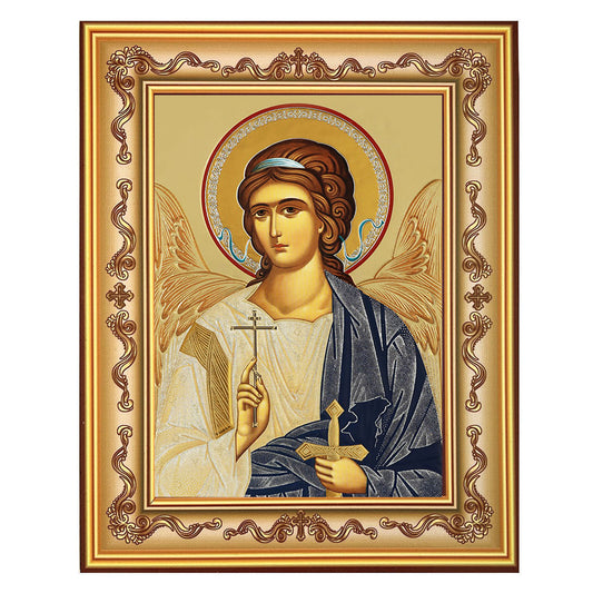 Style 3 Guardian Angel With Sword, Gold Foil Orthodox Icon in Frame