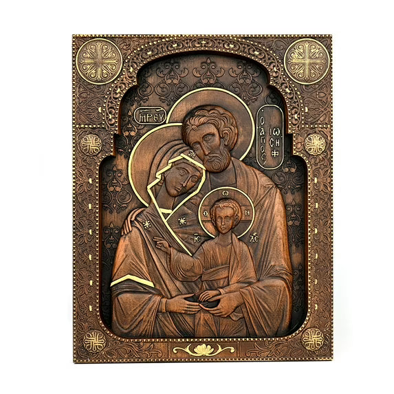 Holy Family Icon - Carved Oak Wood Icon