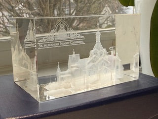 Paperweight - Laser-etched 3D crystal keepsake of the St. Alexander Nevsky Cathedral