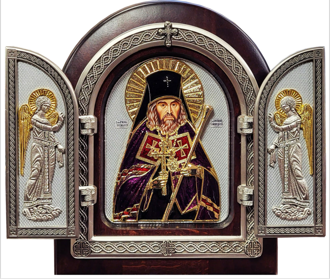 Exclusive High Quality Handmade Triptych St. John of Shanghai and San Francisco  9 x 7 in