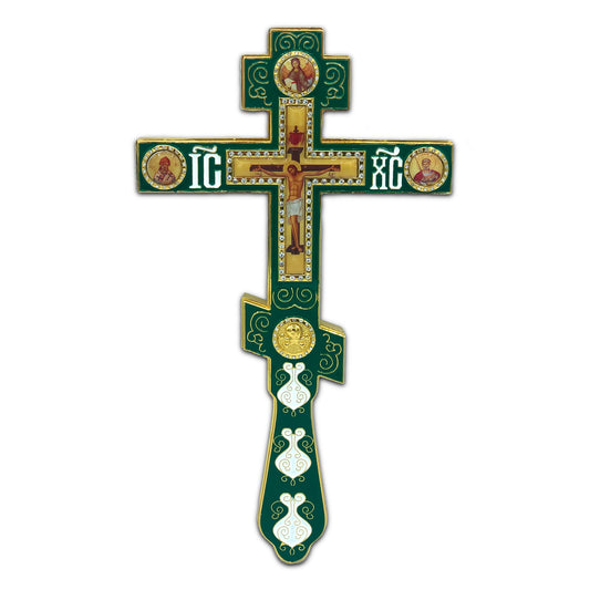 Altar / Blessing Cross, Green Enamel, Medium