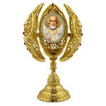 St Nicholas Icon Filigree Egg Triptych 6"