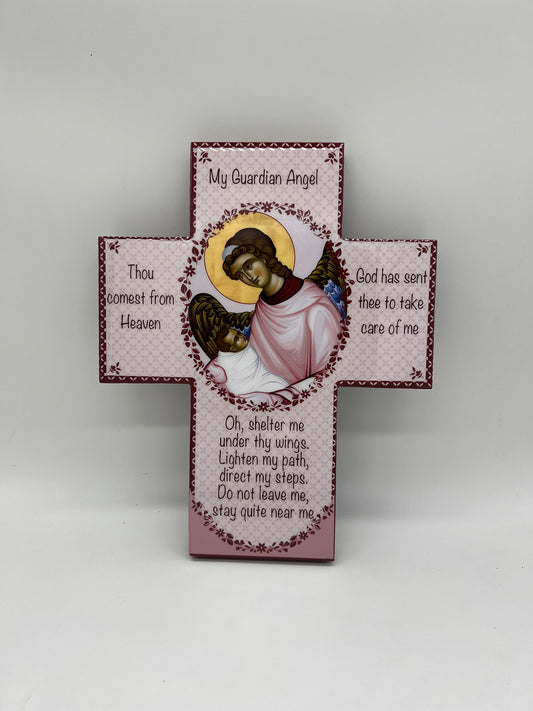 Handmade Large Guardian Angel Wooden Cross With Wall Hook For Hanging