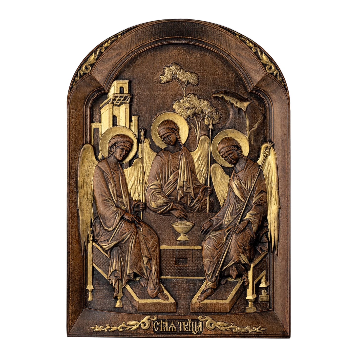 Holy Trinity - Carved Oak Wood Icon