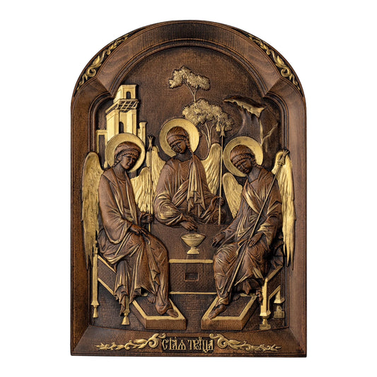 Holy Trinity - Carved Oak Wood Icon