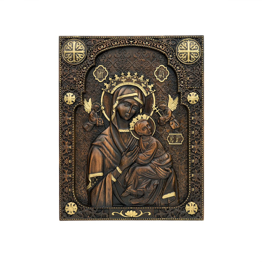 Theotokos of the Passion - Carved Oak Wood Icon