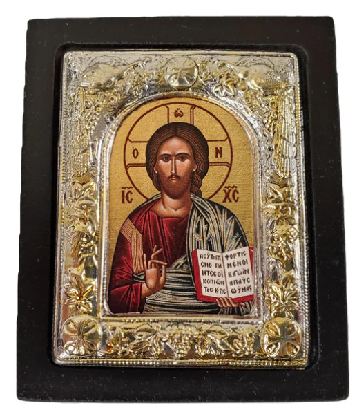 Christ - Pantocrator, Small Icon, Silver border