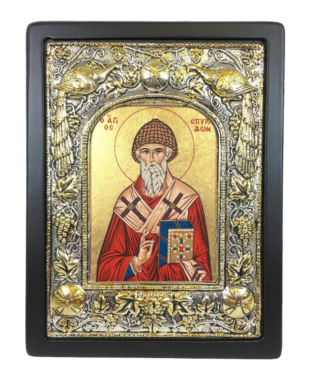 St Spyridon, Silk-screen Icon, Silver border