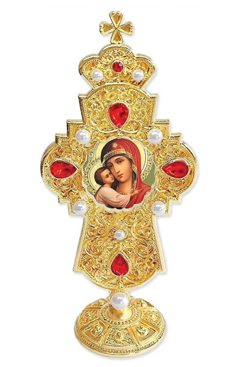 Jeweled Virgin Mary Standing Cross