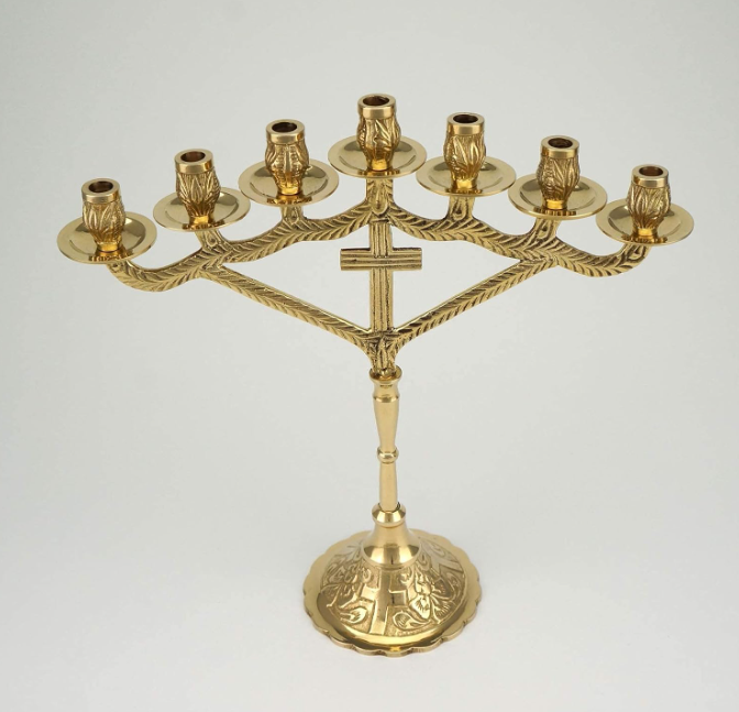 7 Candle Christian Candelabra - Orthodox Brass Candle Holder