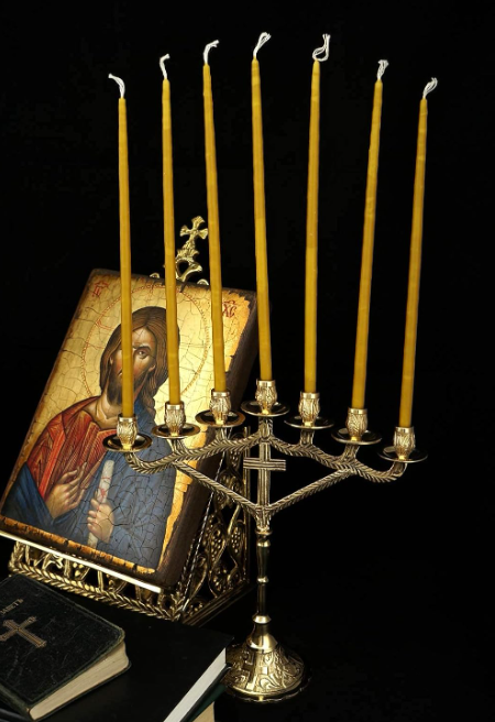 7 Candle Christian Candelabra - Orthodox Brass Candle Holder