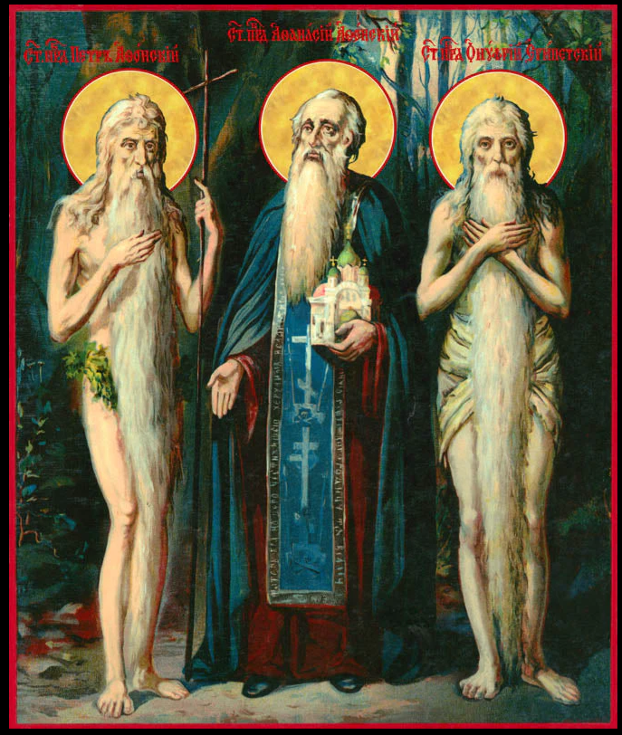 Sts Onouphrius the Great, Peter and Athanasius of Athos - 6" x 5"