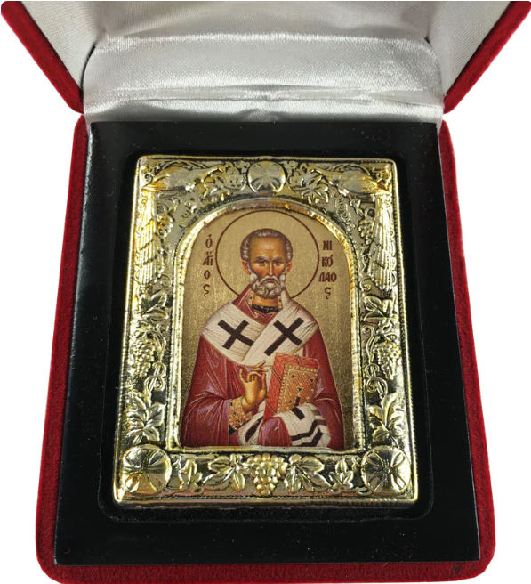 St. Nicholas, Small Icon, Silver border in a gift box