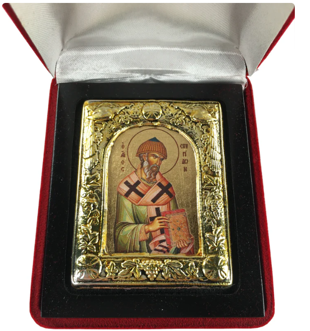 St. Spyridon, Small Icon, Silver border in a gift box