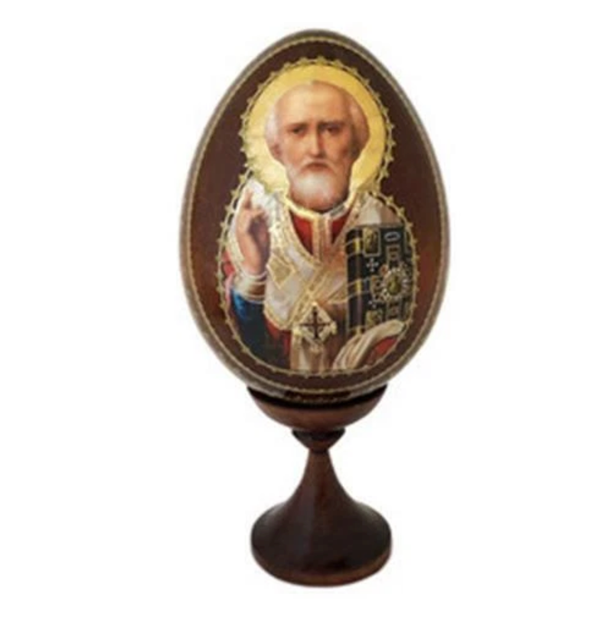 Wooden Egg Icon St. Nicholas The Wonderworker (includes stand)