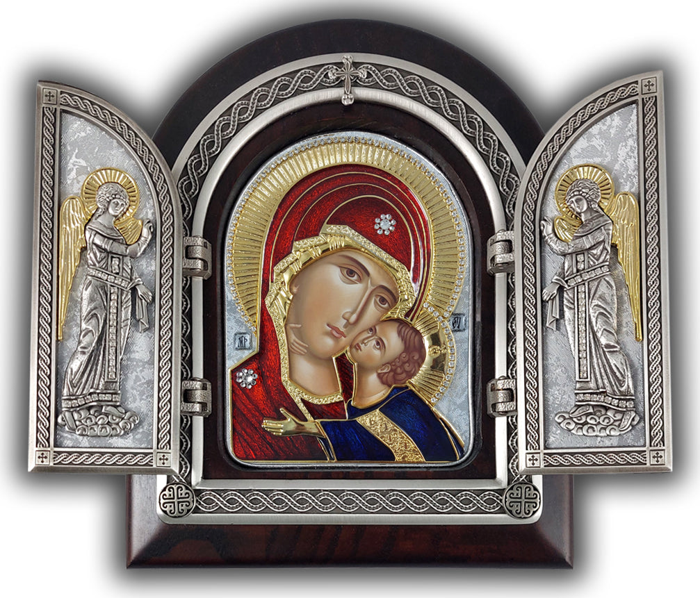 Exclusive High Quality Handmade Triptych Mother of God Tender Mercy