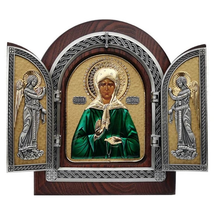 Exclusive High Quality Handmade Triptych of Saint Matrona the Wonderworker of Moscow (БЛАЖЕННАЯ МАТРОНА МОСКОВСКАЯ)