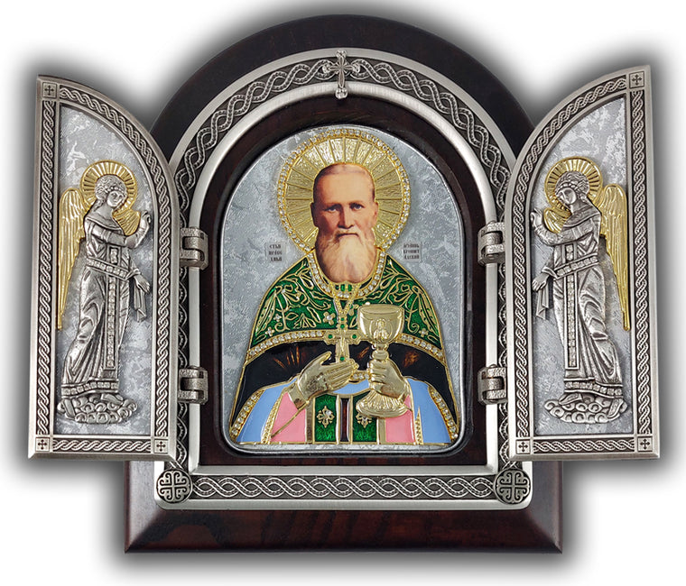 Exclusive High Quality Handmade Triptych of John of Kronstadt (Святой Иоанн Кронштадтский)