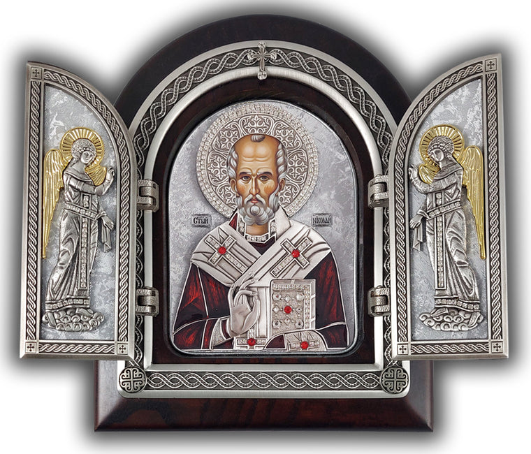 Exclusive High Quality Handmade Triptych of Saint Nicholas Wonderworker (Святитель Николай Чудотворец) 8.66 x 7 in