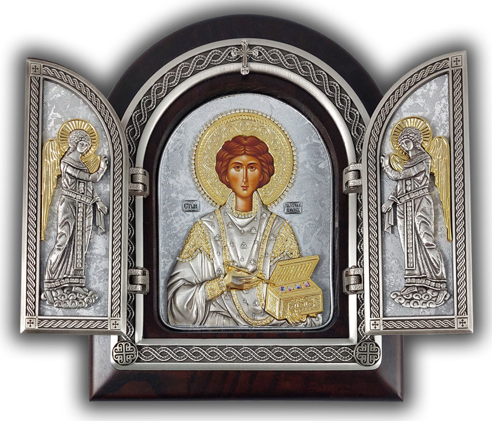 Exclusive High Quality Handmade Triptych of Saint Pantaleon (Великомученик Пантелеимон)
