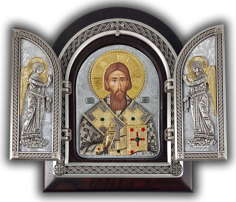 Exclusive High Quality Handmade Triptych of Saint Sava (Cвятитель Савва Сербский)