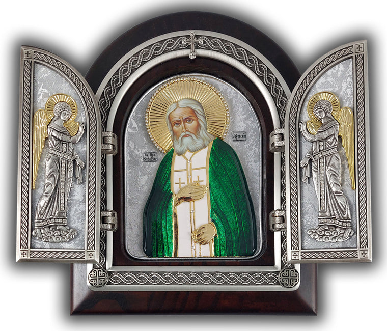 Exclusive High Quality Handmade Triptych of St. Seraphim of Sarov (Преподобный Серафим Саровский)