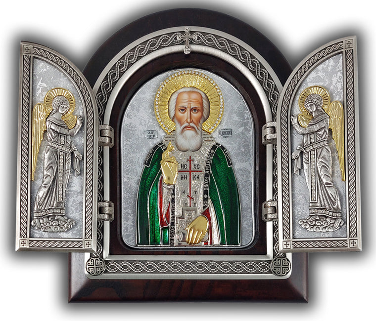 Exclusive High Quality Handmade Triptych of St. Sergius of Radonezh (Преподобный Сергий Радонежский)