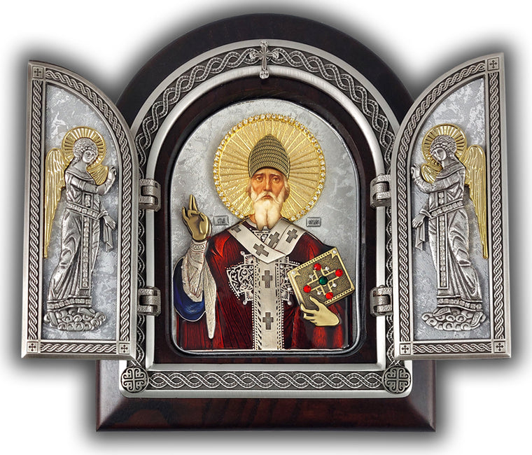 Exclusive High Quality Handmade Triptych of St. Spyridon of Trimythous